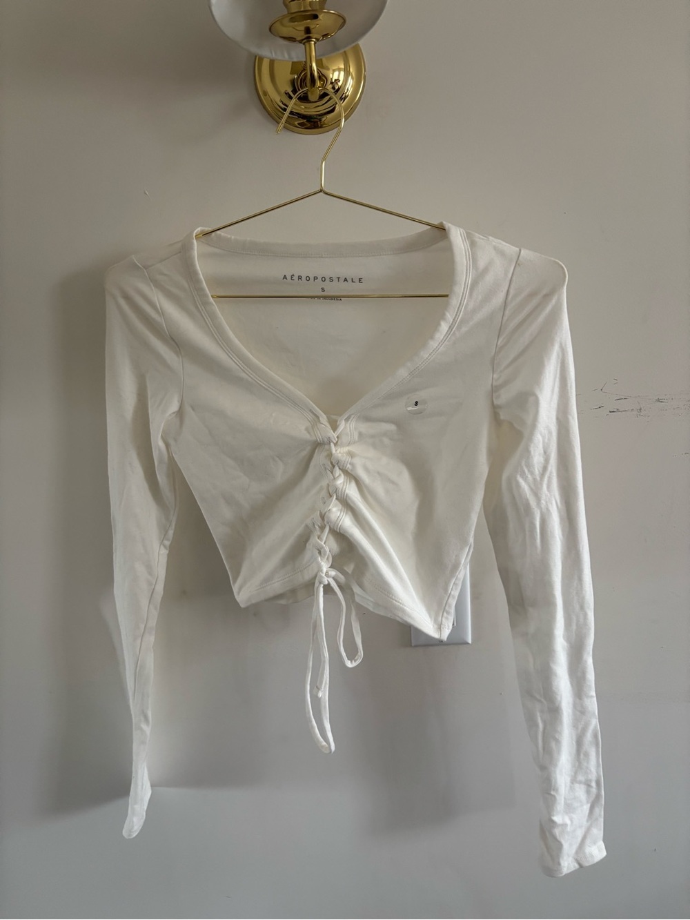 Aeropostale Women's White Lace-Up Long Sleeve Top
